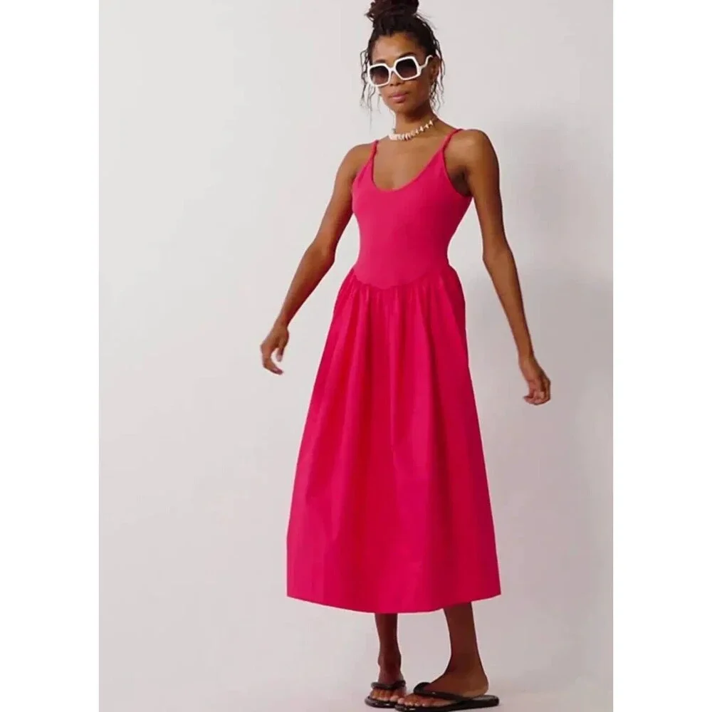 Free People Dylan Midi Open Back Dress Miami Beet Pink Size Small - Picture 3 of 9